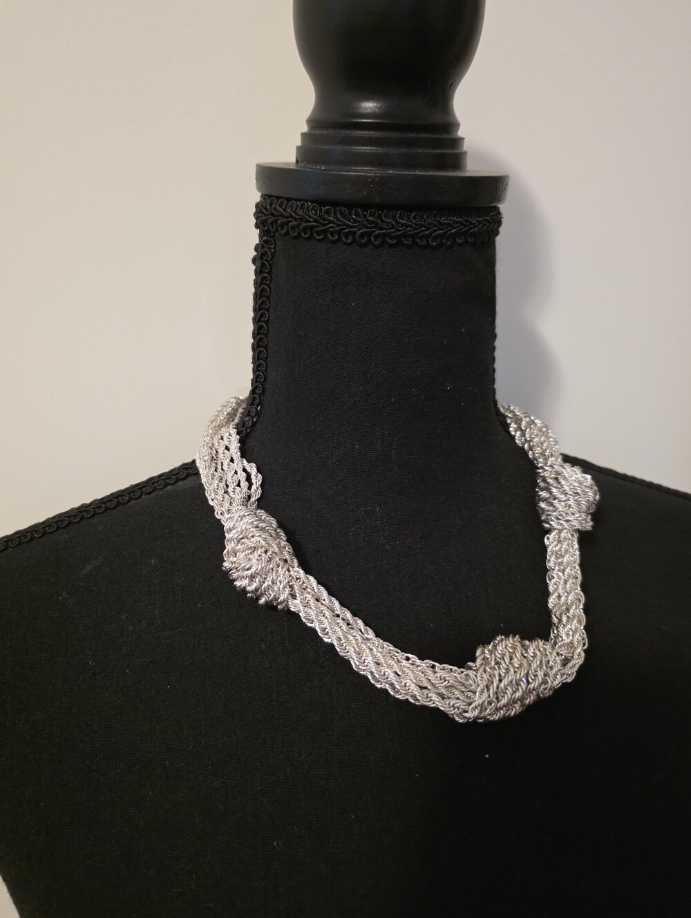 Chain Twisted Knot Multi Layer Neck Silver Tone Boho Nautical Chic